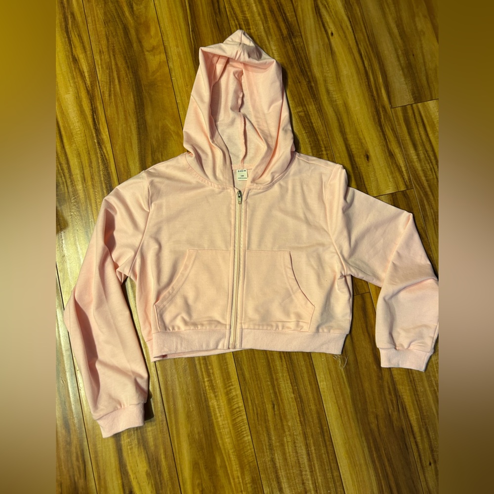 SHEIN Light Pink Zip-Up cropped hoodie